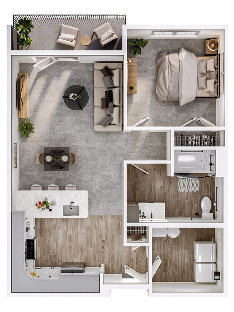 Floor plan for 1 bed, 1 bath, 788 sqft